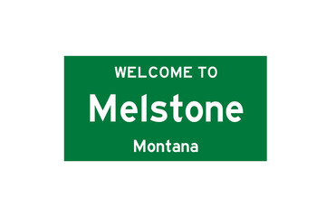 Melstone, Montana, USA. City limit sign on transparent background. 