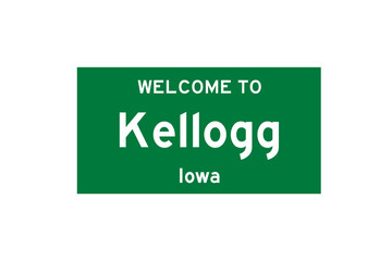 Kellogg, Iowa, USA. City limit sign on transparent background. 