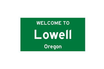 Lowell, Oregon, USA. City limit sign on transparent background. 