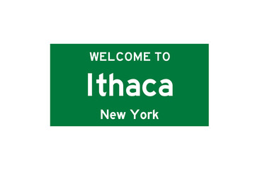 Ithaca, New York, USA. City limit sign on transparent background. 