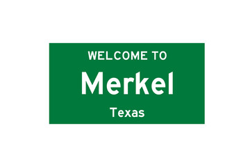 Merkel, Texas, USA. City limit sign on transparent background. 