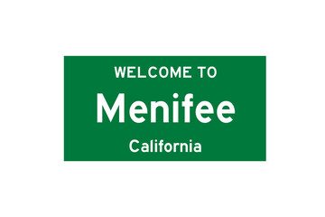 Menifee, California, USA. City limit sign on transparent background. 