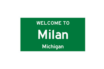 Milan, Michigan, USA. City limit sign on transparent background. 
