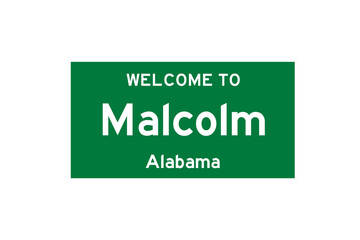 Malcolm, Alabama, USA. City limit sign on transparent background. 