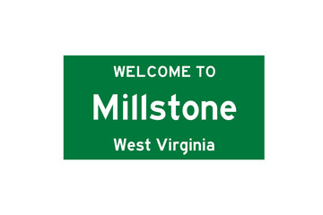 Millstone, West Virginia, USA. City limit sign on transparent background. 