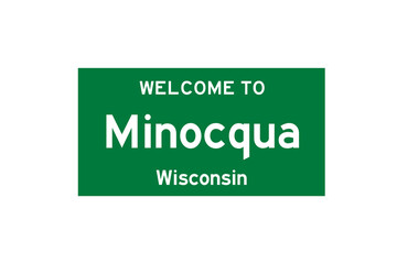 Minocqua, Wisconsin, USA. City limit sign on transparent background. 