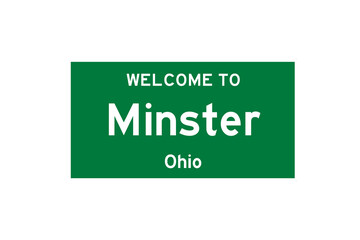 Minster, Ohio, USA. City limit sign on transparent background. 