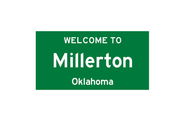 Millerton, Oklahoma, USA. City limit sign on transparent background. 