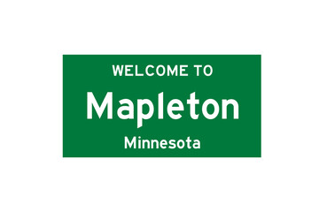 Mapleton, Minnesota, USA. City limit sign on transparent background. 