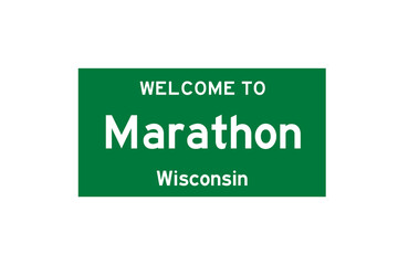 Marathon, Wisconsin, USA. City limit sign on transparent background. 