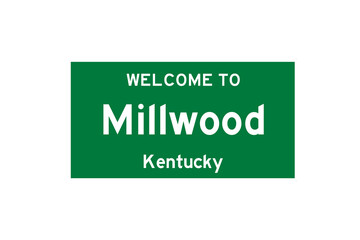 Millwood, Kentucky, USA. City limit sign on transparent background. 