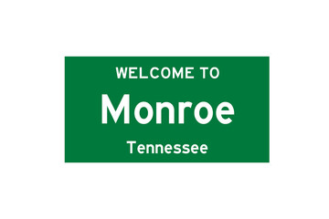 Monroe, Tennessee, USA. City limit sign on transparent background. 