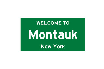 Montauk, New York, USA. City limit sign on transparent background. 
