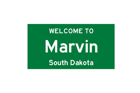 Marvin, South Dakota, USA. City limit sign on transparent background. 