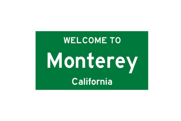 Monterey, California, USA. City limit sign on transparent background. 