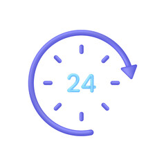 3D Clock icon. 24 hours. Passage of time Time-keeping and measurement of time. Time period concept.