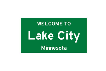 Lake City, Minnesota, USA. City limit sign on transparent background. 