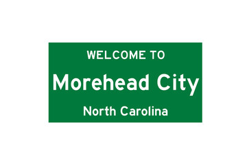 Morehead City, North Carolina, USA. City limit sign on transparent background. 