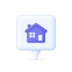 3D House symbol on Speech Bubble. Real estate, home and mortgage concept. Smart home.