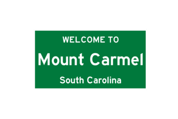 Mount Carmel, South Carolina, USA. City limit sign on transparent background. 