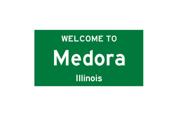 Medora, Illinois, USA. City limit sign on transparent background. 