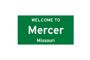 Mercer, Missouri, USA. City limit sign on transparent background. 