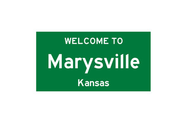 Marysville, Kansas, USA. City limit sign on transparent background. 