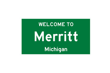 Merritt, Michigan, USA. City limit sign on transparent background. 