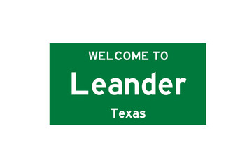 Leander, Texas, USA. City limit sign on transparent background. 