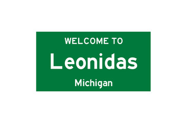 Leonidas, Michigan, USA. City limit sign on transparent background. 