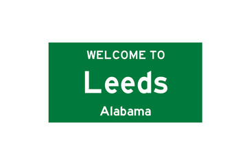 Leeds, Alabama, USA. City limit sign on transparent background. 
