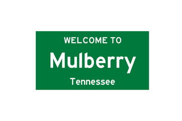 Mulberry, Tennessee, USA. City limit sign on transparent background. 