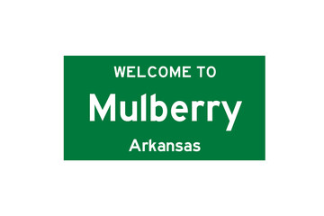 Mulberry, Arkansas, USA. City limit sign on transparent background. 