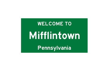 Mifflintown, Pennsylvania, USA. City limit sign on transparent background. 