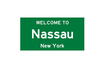 Nassau, New York, USA. City limit sign on transparent background. 