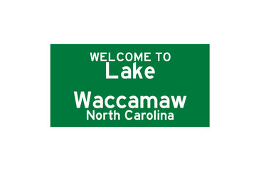 Lake Waccamaw, North Carolina, USA. City limit sign on transparent background. 