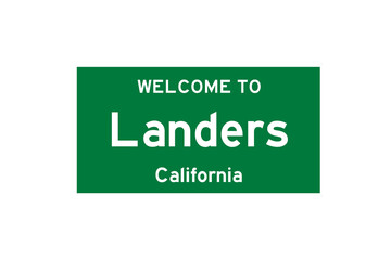 Landers, California, USA. City limit sign on transparent background. 