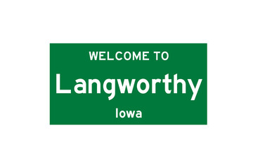 Langworthy, Iowa, USA. City limit sign on transparent background. 