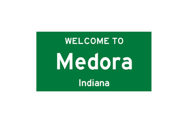 Medora, Indiana, USA. City limit sign on transparent background. 