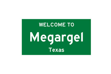 Megargel, Texas, USA. City limit sign on transparent background. 