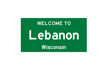 Lebanon, Wisconsin, USA. City limit sign on transparent background. 