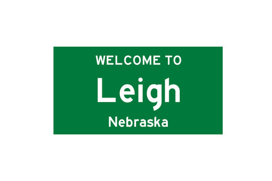 Leigh, Nebraska, USA. City limit sign on transparent background. 