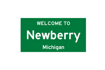 Newberry, Michigan, USA. City limit sign on transparent background. 