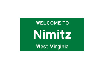 Nimitz, West Virginia, USA. City limit sign on transparent background. 
