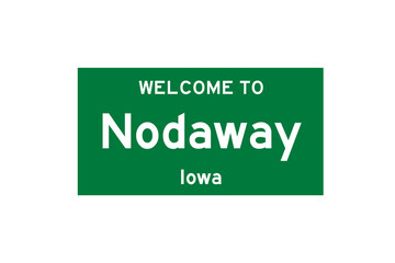 Nodaway, Iowa, USA. City limit sign on transparent background. 