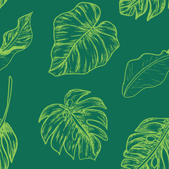 Tropical leaves seamless pattern vector illustration