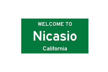 Nicasio, California, USA. City limit sign on transparent background. 