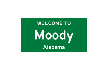 Moody, Alabama, USA. City limit sign on transparent background. 