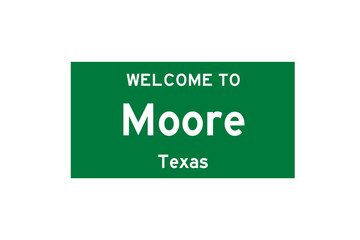 Moore, Texas, USA. City limit sign on transparent background. 
