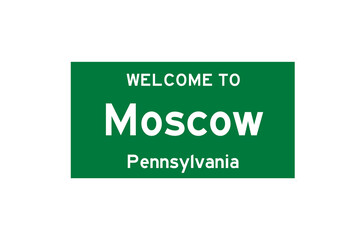 Moscow, Pennsylvania, USA. City limit sign on transparent background. 